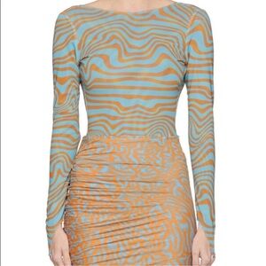 Maisie Wilen Blue and Orange Long Sleeve Bodysuit XS .